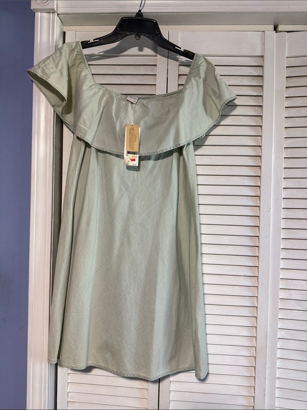 American Rag Light Sage Off-Shoulder Ruffle Dress